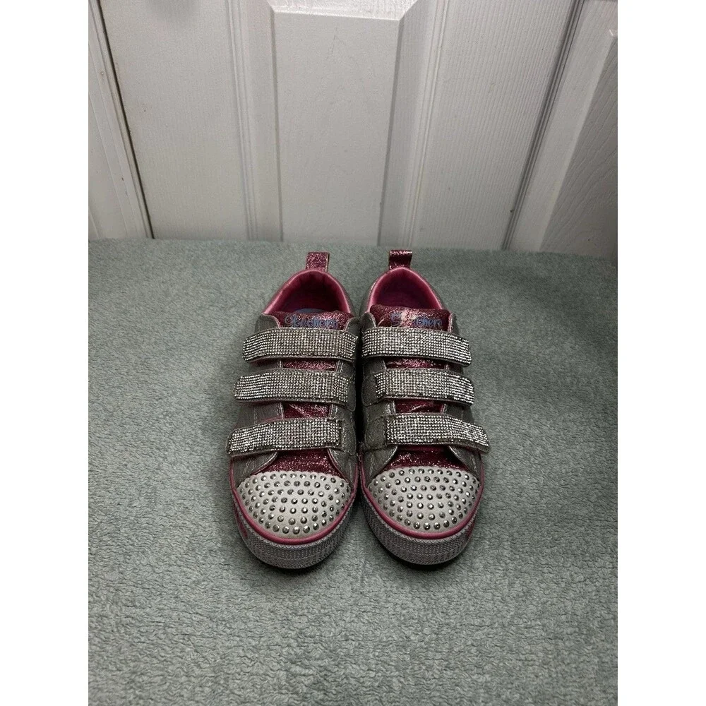 Skechers Twinkle Toes Girls Silver Pink Rhinestone Sneakers Size 4.5